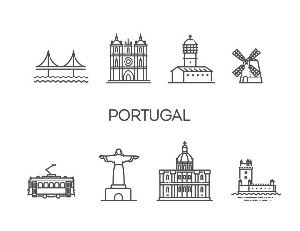 ilustrações de stock, clip art, desenhos animados e ícones de portugal, lisboa architecture. vector symbols - porto portugal bridge international landmark