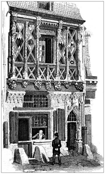 istock Antique engraving illustration, Civilization: House in Le Mans 1409714102