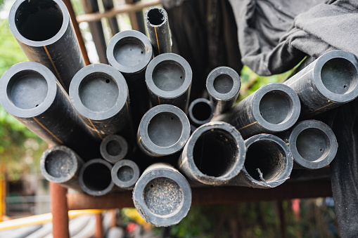 Sewer pipes on a construction site