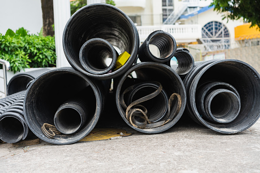 Sewer pipes on a construction site