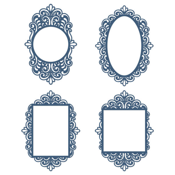 ilustrações, clipart, desenhos animados e ícones de conjunto de quadros de renda, modelos de molduras fotográficas, elementos de decoração cortados isolados, vetor. - lace doily frame picture frame