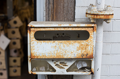 Old rusty metal mailbox. vintage post box.