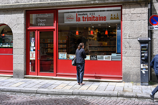 Saint-Malo, France, June 27, 2022 - People infront of the Biscuiterie 