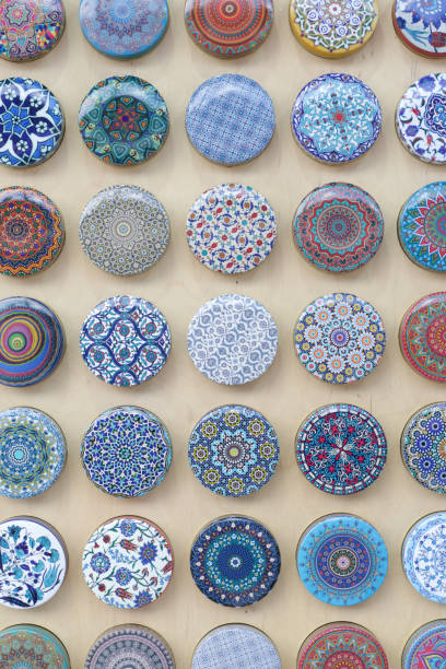 istock Display of decorative colorful souvenirs, magnets, tiles or boxes. 1409722716