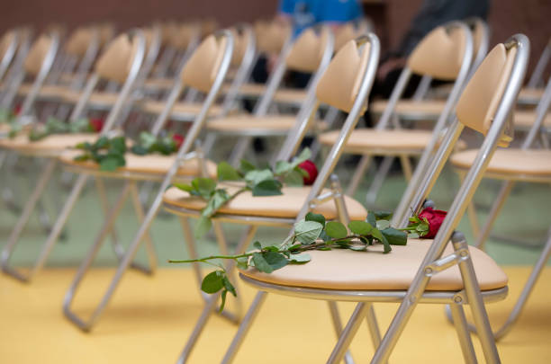 Decorated chairs at restaurant for wedding ceremony, for bride, groom, godfather and godmother