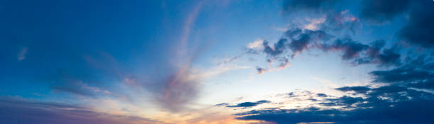 Panorama sunrise sky and cloud at morning background image . Panorama sky and cloud. stock photo