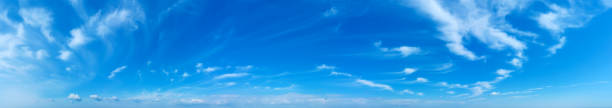 Blue Sky background with tiny Clouds. Panorama background stock photo