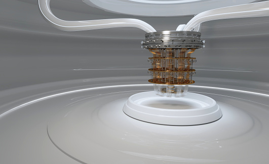 quantum computer in a white room 3d render