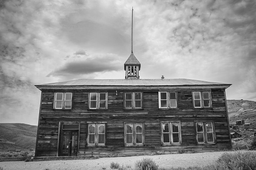 The historic wooden schoolhouse in Bodie ghost town.