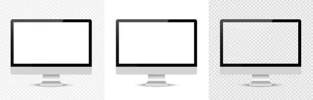 Vector illustration of Realistic computer or Pc monitor isolated on background. Vector mockup.