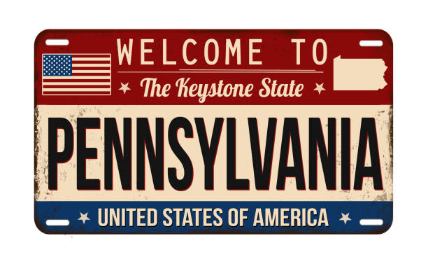 witamy w pennsylvania vintage zardzewiała tablica rejestracyjna - license plate metal rusty old stock illustrations