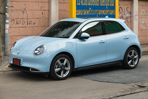 Strasbourg: New yellow Opel Corsa parked on the street in France