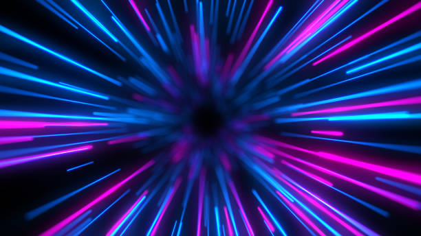 Glowing neon energy lines. Abstract network background. Global Communications and Big Data technology. Hyperspeed and virtual reality jump. 3d illustration. Glowing neon energy lines. Abstract network background. Global Communications and Big Data technology. Hyperspeed and virtual reality jump. 3d illustration. hyperspace stock pictures, royalty-free photos & images