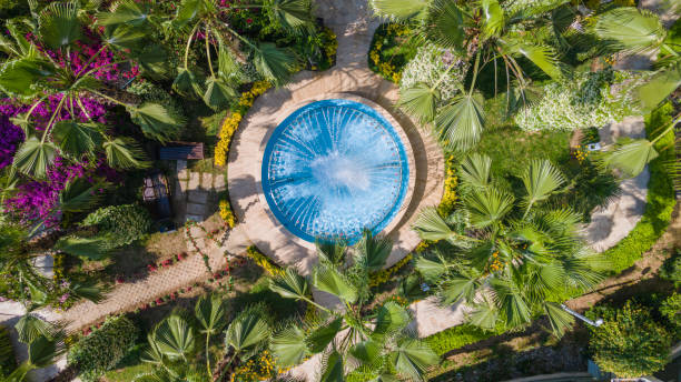 istock landscape drone view, nature, fountain, pool 1409746811
