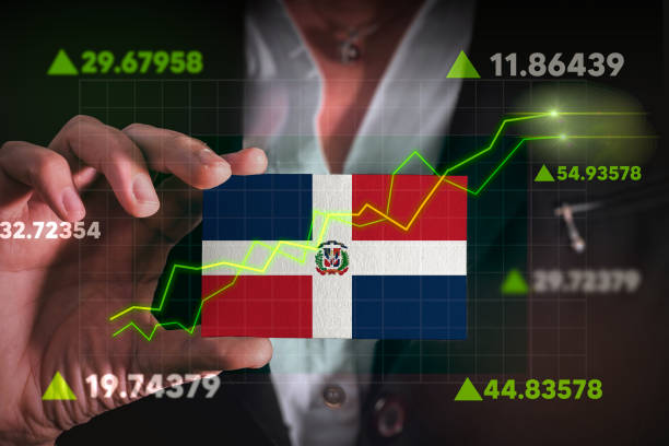 istock Graph growing up in Front Of Dominican Republic Flag. 1409746883