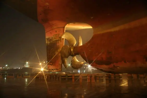 Night time on a dry dock during repairs