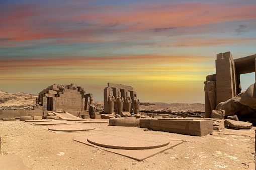 wide Angle view of The Ramesseum Temple at Luxor. Egypt .