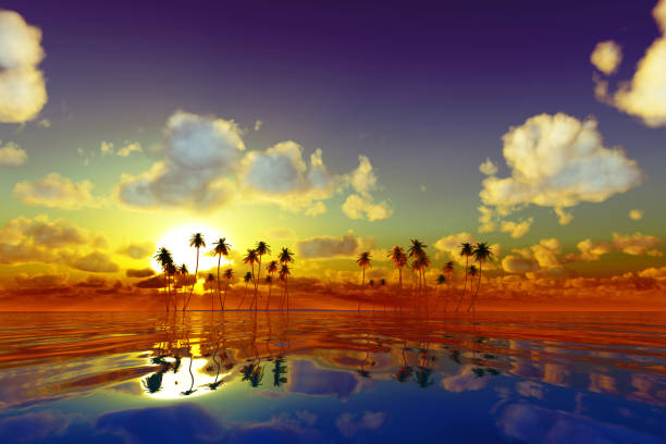 istock orange sunset over tropic sea 1409749338