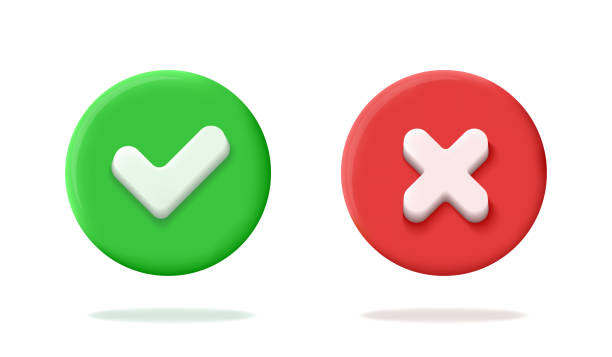 istock Realistic 3d green and red circle button with check and cross marks. Right and wrong sign. Ok yes no Symbols of acceptance, rejection. 1409749342