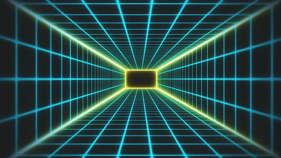 Abstract retro 80s grid tunnel VJ background.