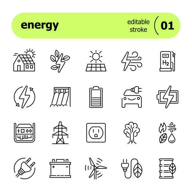 ikona linii energii - produkcja paliw i energii stock illustrations