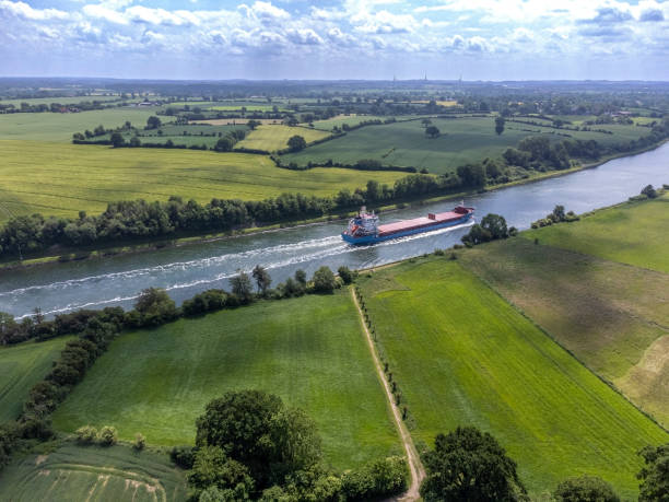 istock Cargo ship on the Kiel Canal,drone photo 1409753601