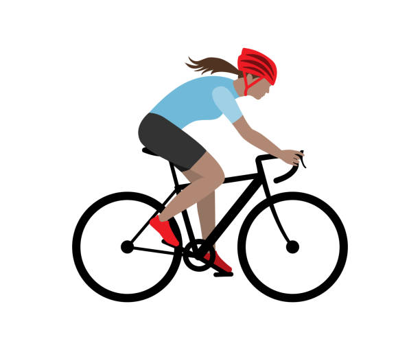 radfahrerin auf einem rennrad, vektorillustration. - cyclist cycling road women stock-grafiken, -clipart, -cartoons und -symbole