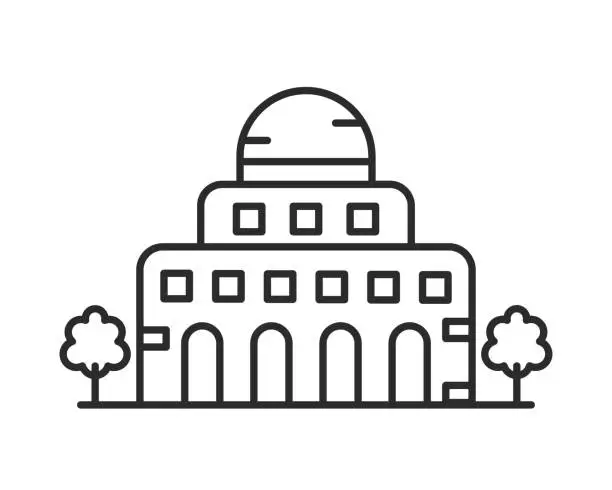 Vector illustration of Urban building with dome icon. Lined building with spheric dome for app and web design. Observatory, mosque, administrative building. Vector illustration