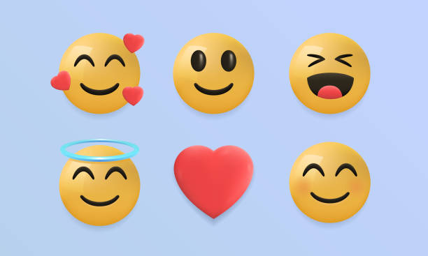 ilustrações, clipart, desenhos animados e ícones de coleção de emojis. conjunto de emojis 6 3d para mídias sociais, aplicativo e web design. rosto sorridente com corações, com halo, coração, emojis de riso. ilustração vetorial - cheerful happiness facial expression behavior