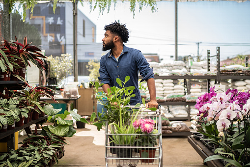 Customer buying plants at a garden center