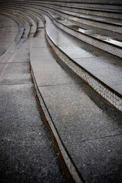 istock wet pedestrian stairway in the rain 1409765115