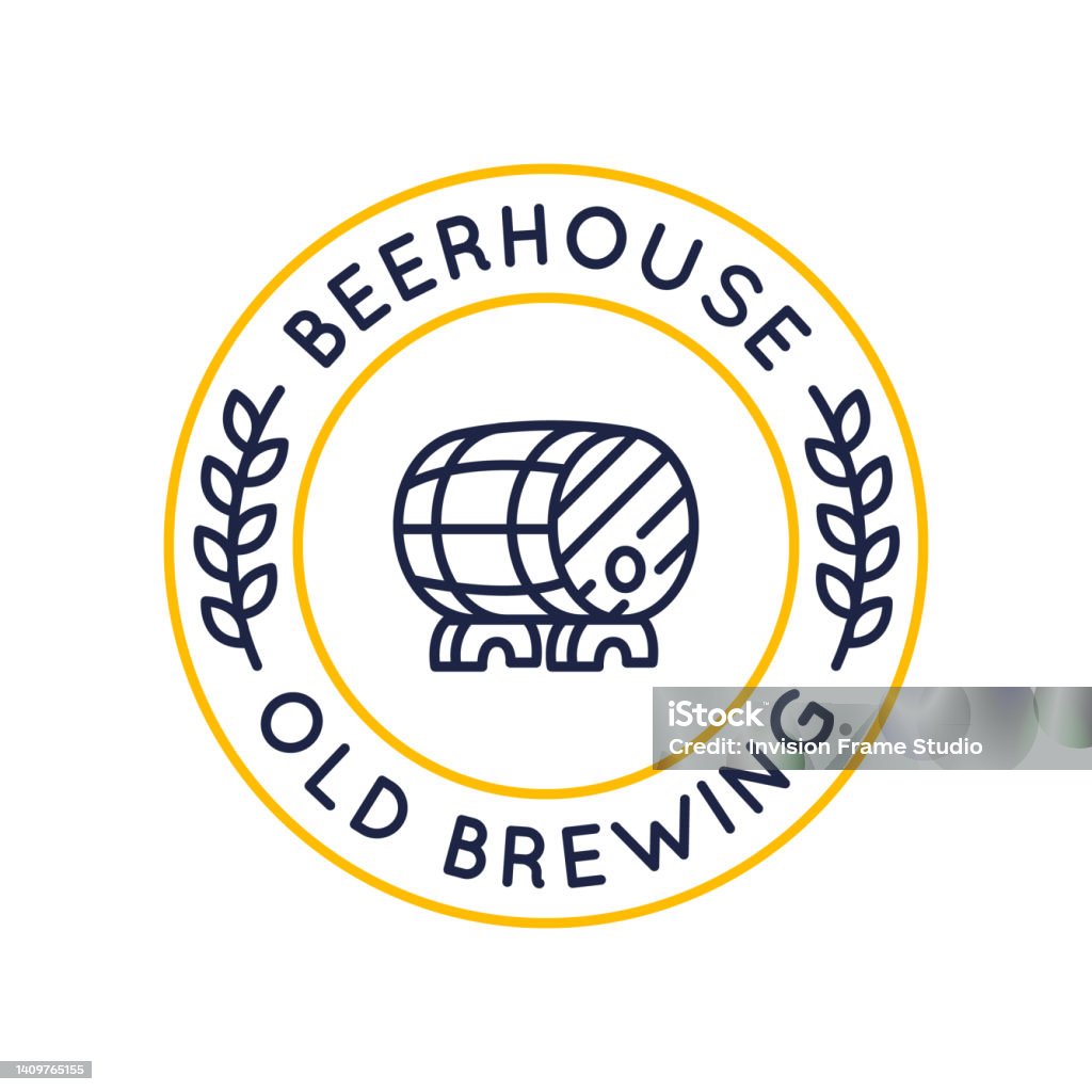 Bierhauslogo Kreisikone Mit Holzfass Für Bierhäuser Pubs Bars