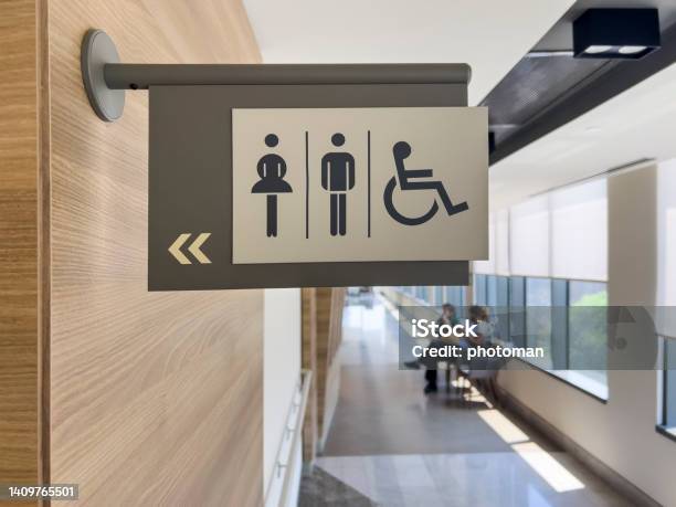 Female Male Wheelchair Access Wc Sign Stock Photo - Download Image Now - Public Restroom, Bathroom, Toilet