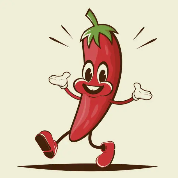 Vector illustration of retro illustration of a funny cartoon chili