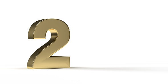 Series of golden numbers on white background. Horizontal composition with clipping path and copy space. 3d illustration gold number on left hand side for text. Set of 10