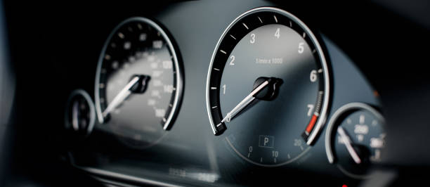 Car miles Speedometer close up. stock photo