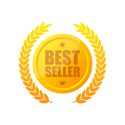 Golden best seller. Award medal. Special offer price sign. Vector illustration