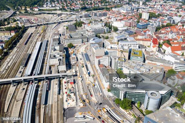 Aerial View Of Train Station In Ulm Baden Wurttemberg Stock Photo - Download Image Now