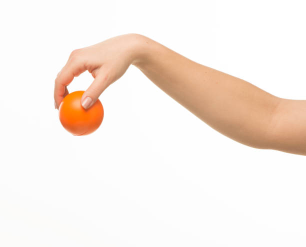 istock hand holding orange sponge ball isolated 1409775632