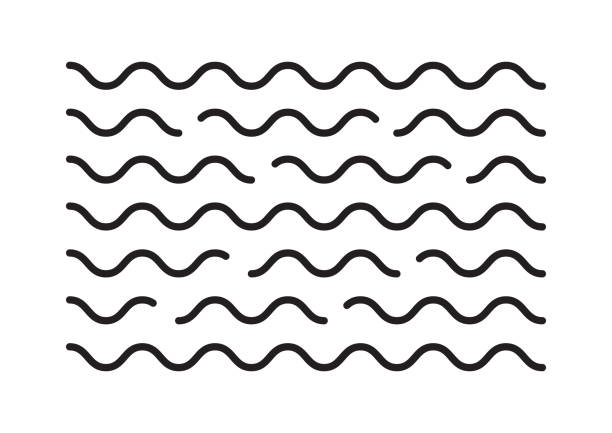 ilustraciones, imágenes clip art, dibujos animados e iconos de stock de icono de vector de onda de agua y aire, conjunto de líneas curvas, concepto de corriente de curvas. trazo editable en negro - rizado