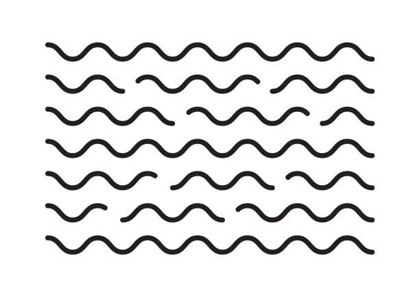 ilustrações, clipart, desenhos animados e ícones de ícone de vetor de onda de água e ar, conjunto de linhas curvas, conceito de fluxo de curvas. traço editável preto - rippled