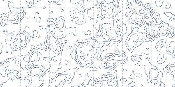 Topography blue map seamless pattern with grid on white background Topography blue map seamless pattern with grid on white background. Abstract topographic curves. Outline topology land or underwater relief texture. Vector illustration. topology stock illustrations