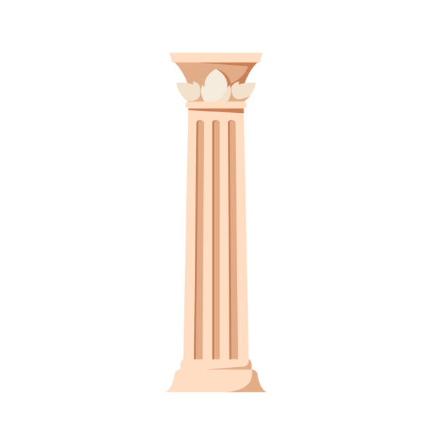 ilustrações, clipart, desenhos animados e ícones de ornamento de sulcos de pilares antigos, elemento de design de fachada isolado no fundo branco. coluna de pedra clássica antiga - column ionic capital isolated