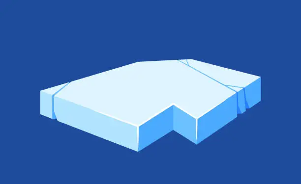 Vector illustration of Ice Crystal, Frozen Flat Floe Block With Slippery Surface Gui Or Ui Game Design Element, Snowdrift Cap in Ocean, Iceber