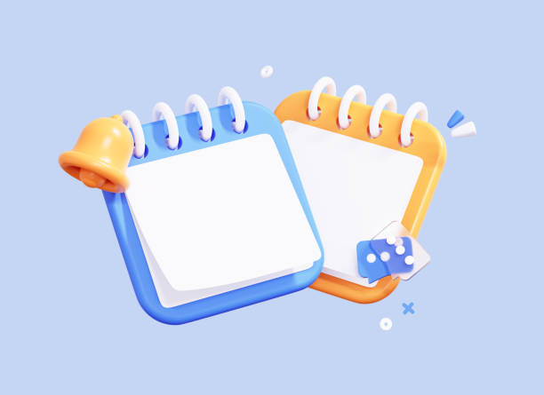istock 3D Calendars with Bell notification. Business diary with empty copy space for promotion. Plan concept. Marketing time. Creative design. Cartoon icon isolated on blue background. 3D Rendering 1409784557