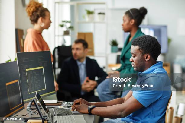 Worker Computer Interface Man Working With Interface On Computer At Office Stock Photo - Download ...