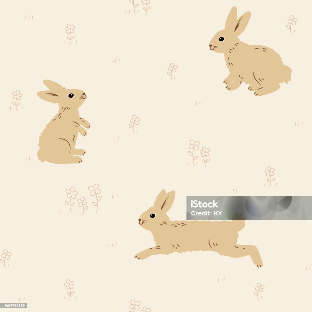 Common Fluffy Rabbit Patterns Fluffy Cute Brown Rabbit Seamless Pattern Field Background Stock ...