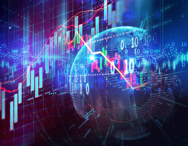 istock stock market investment graph with indicator and volume data. 1409800586