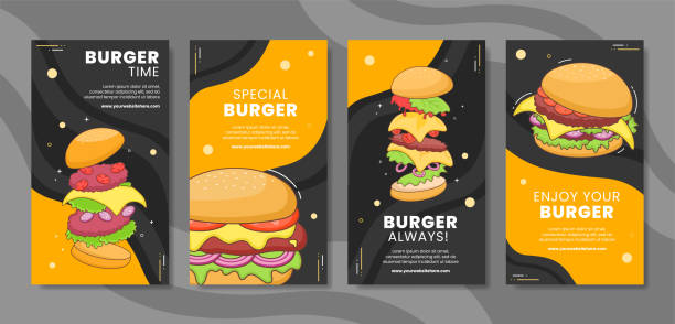 istock Burger Social Media Stories Template Flat Cartoon Background Vector Illustration 1409801633