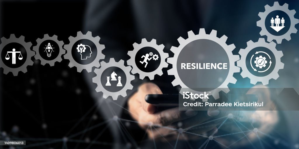 Resilience business for sustainable and inclusive growth concept. The ability to deal with adversity, continously adapt and accelerate disruptions, crises. Build resillience in organization concept. Resilience Stock Photo